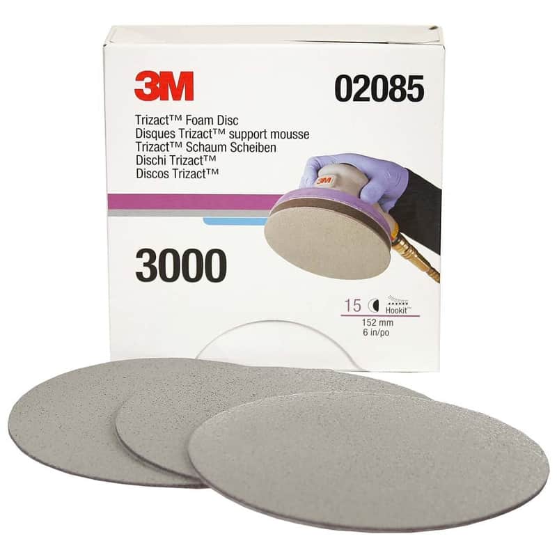 3M Trizact Hookit Foam Abrasive Disc 3000 Grit, 02085, 6 Inch, 15 Discs per Carton 3M Trizact Hookit Foam Abrasive Disc 3000 Grit, 02085, 6 Inch, 15 Discs per Carton