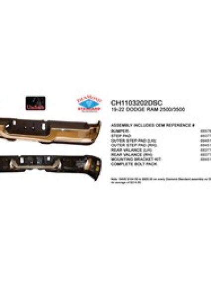 CH1103202DSC Rear Bumper Assembly
