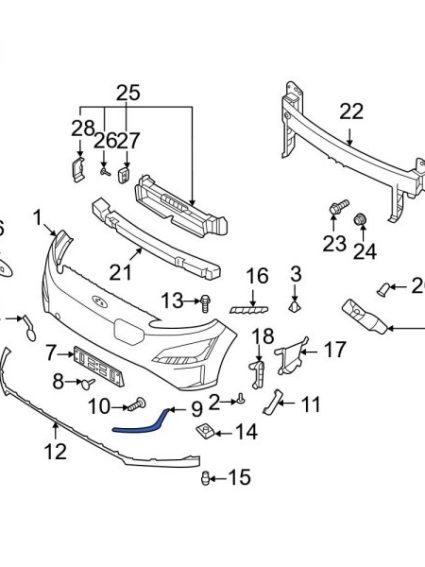 HY1047128 Front Passenger Side Bumper Cover Molding